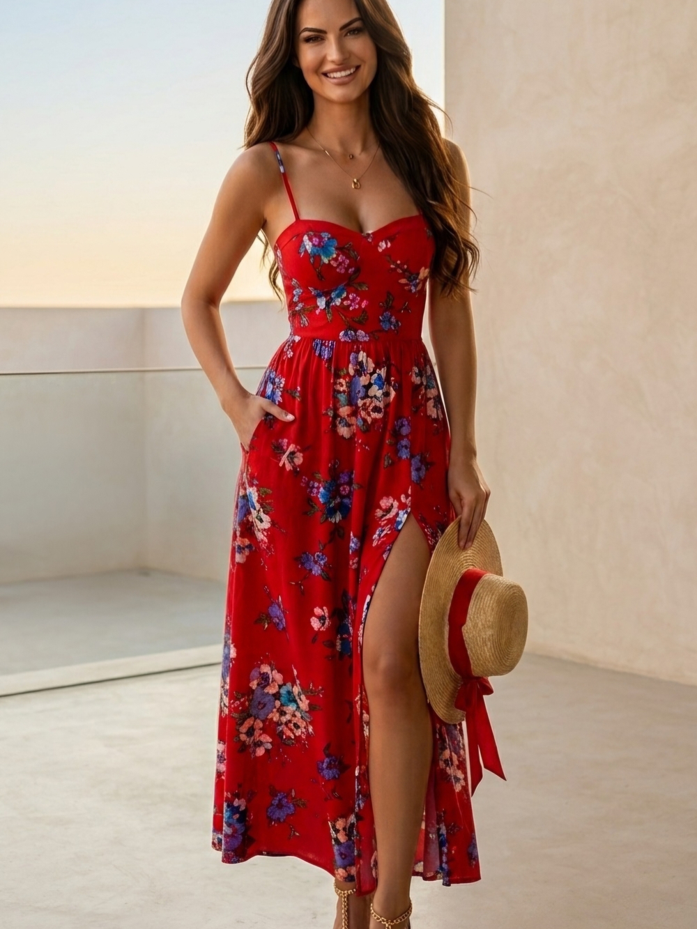 Red Floral Maxi Dress by Band Of Gypsies